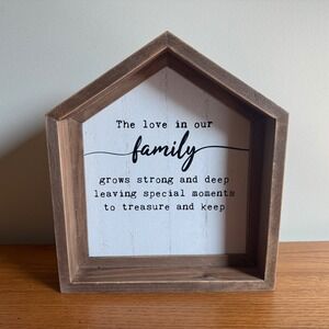 Wooden House Shaped Sign The Love In‎ Our Family Grows Strong Deep Decor